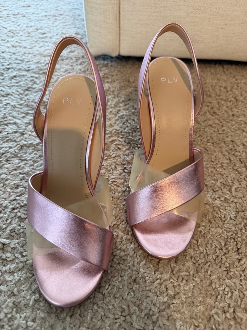 Louis Vuitton Metallic Pink Slingback Heels with Clear Strap